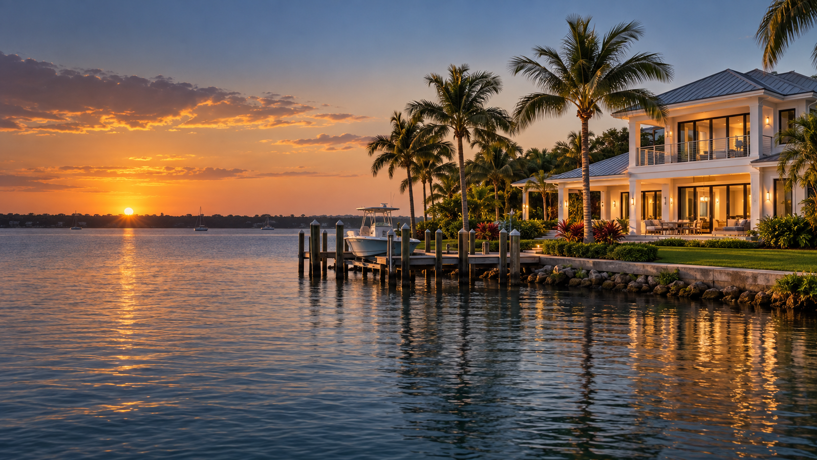 Treasure Coast waterfront home at sunset